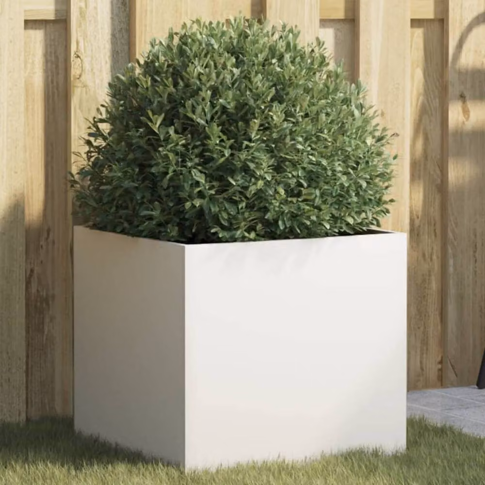 Berkfield Home Steel Planter Tub, White, W/D/H: 42 x 40 x 39 cm – 2