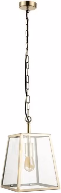 Happy Homewares Classic Lantern Pendant Light Fitting with Transparent Glass and Gold/Brass Metal Finish – 1