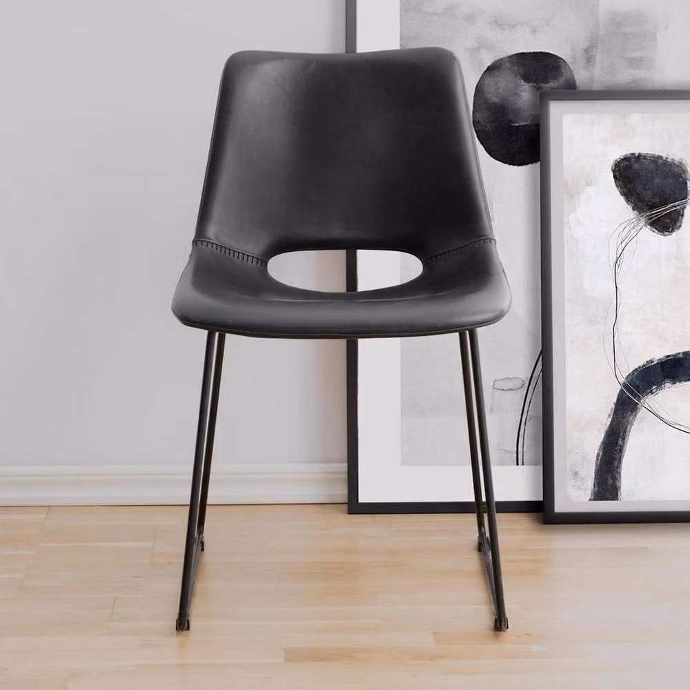 FORGEVIO Pair of Black Faux Leather Dining Chairs with Padded Seats and Cantilever Metal Base – 4
