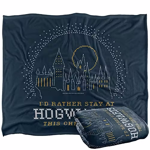 LOGOVISION Harry Potter I'd Rather Stay at Hogwarts Fleece Throw Blanket, White, W: 152 cm, D: 127 cm – 1