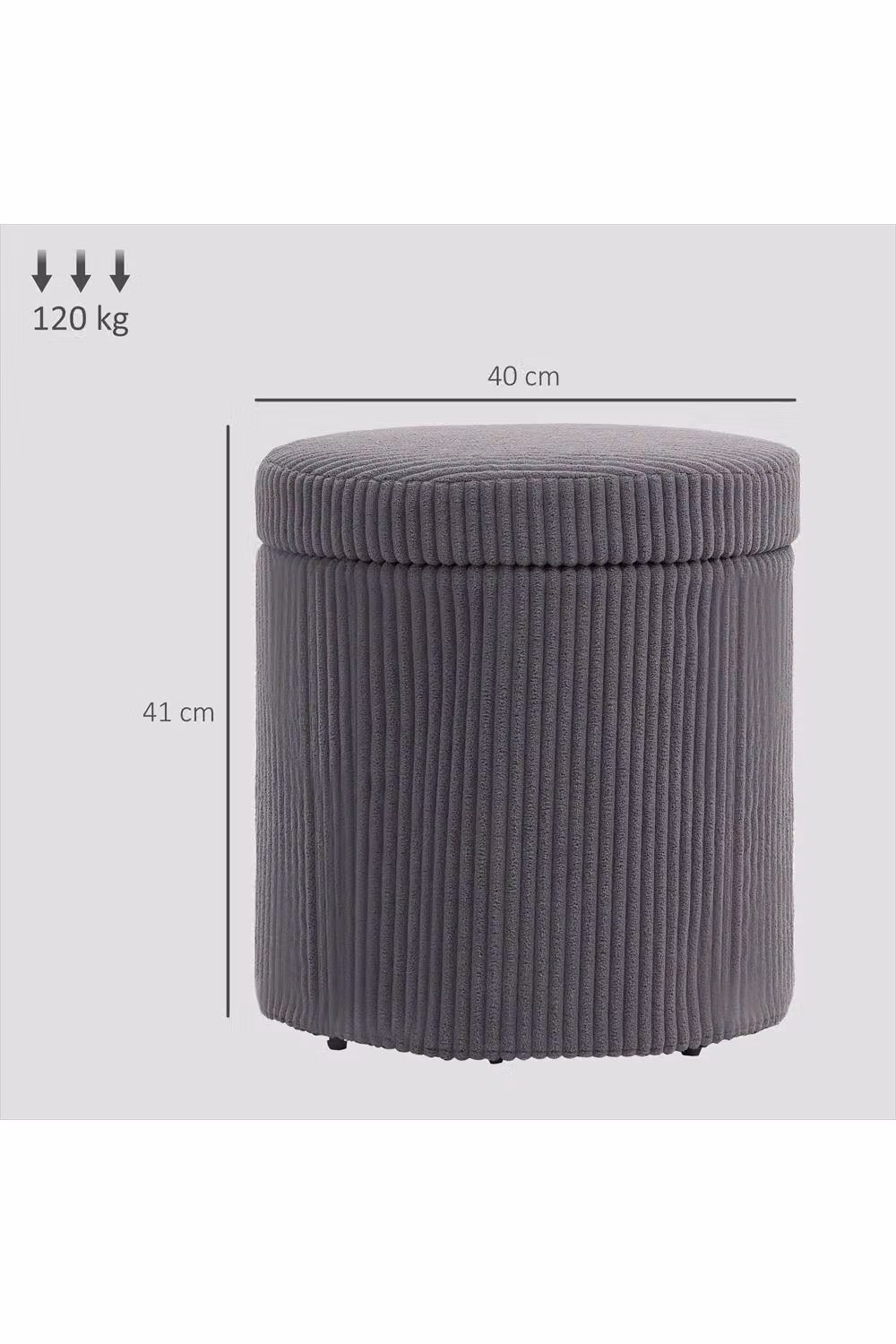 ERGOVEXA Grey Round Storage Ottoman with Metal Frame, Diameter: 40 cm, Height: 41 cm – 2