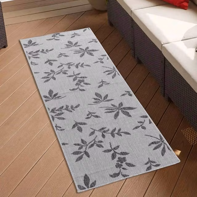 Desire Rugs Modern Floral Waterproof Indoor-Outdoor Runner, Grey, W: 60 cm, L: 220 cm