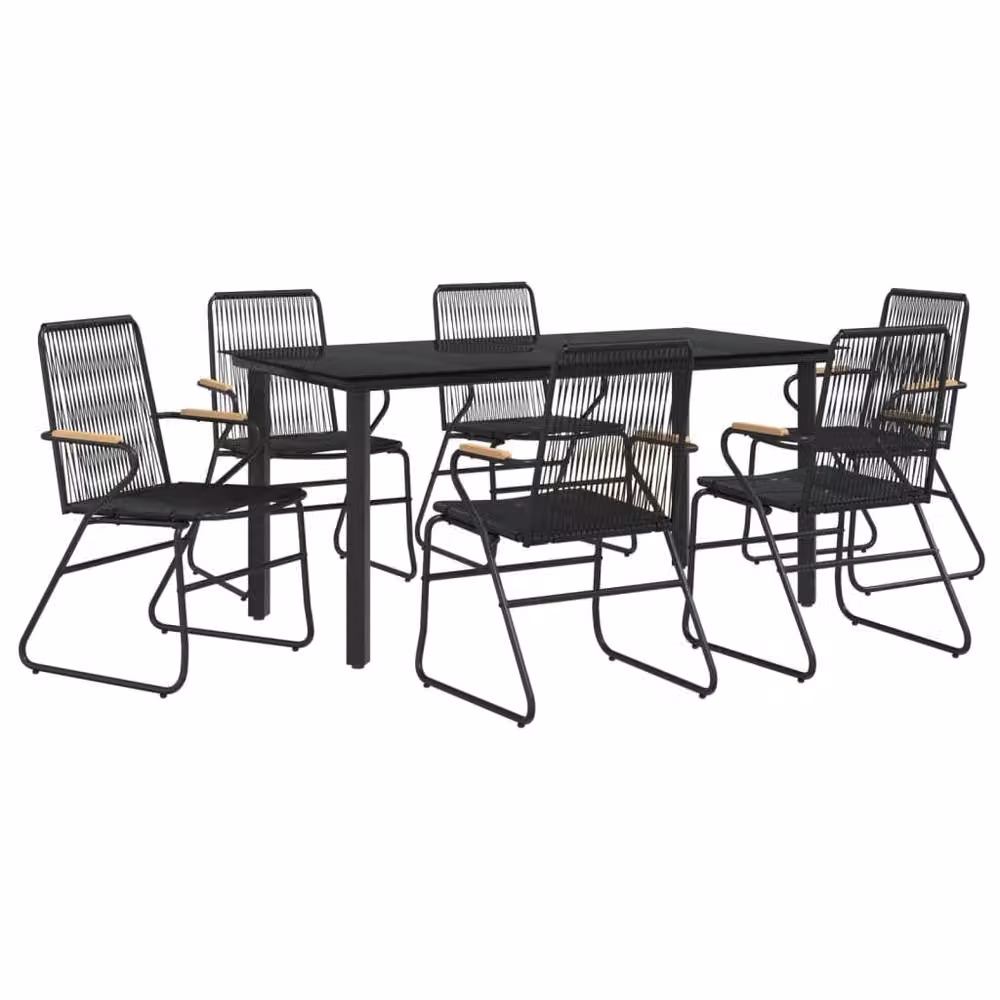 Berkfield Home 7 Piece Modern Garden Dining Set in Black PVC Rattan with Metal and Glass Details – 2