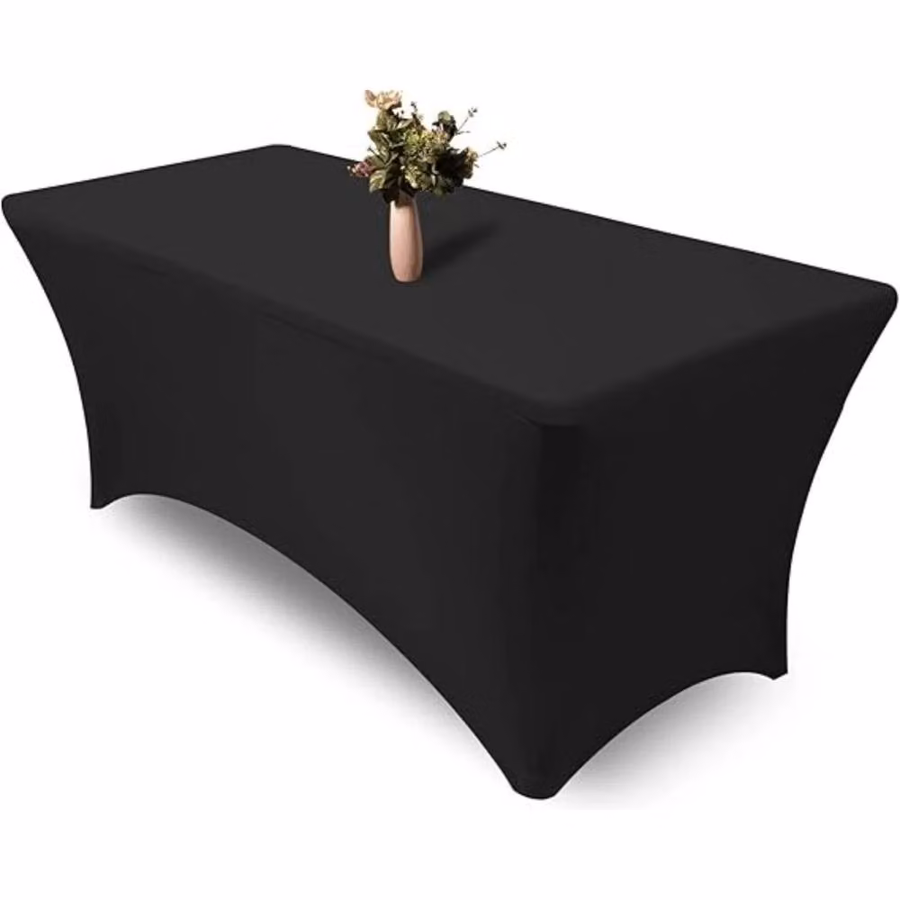 VOGREX Black Spandex Stretch Rectangular Trestle Table Cover for 6ft Tables – 3