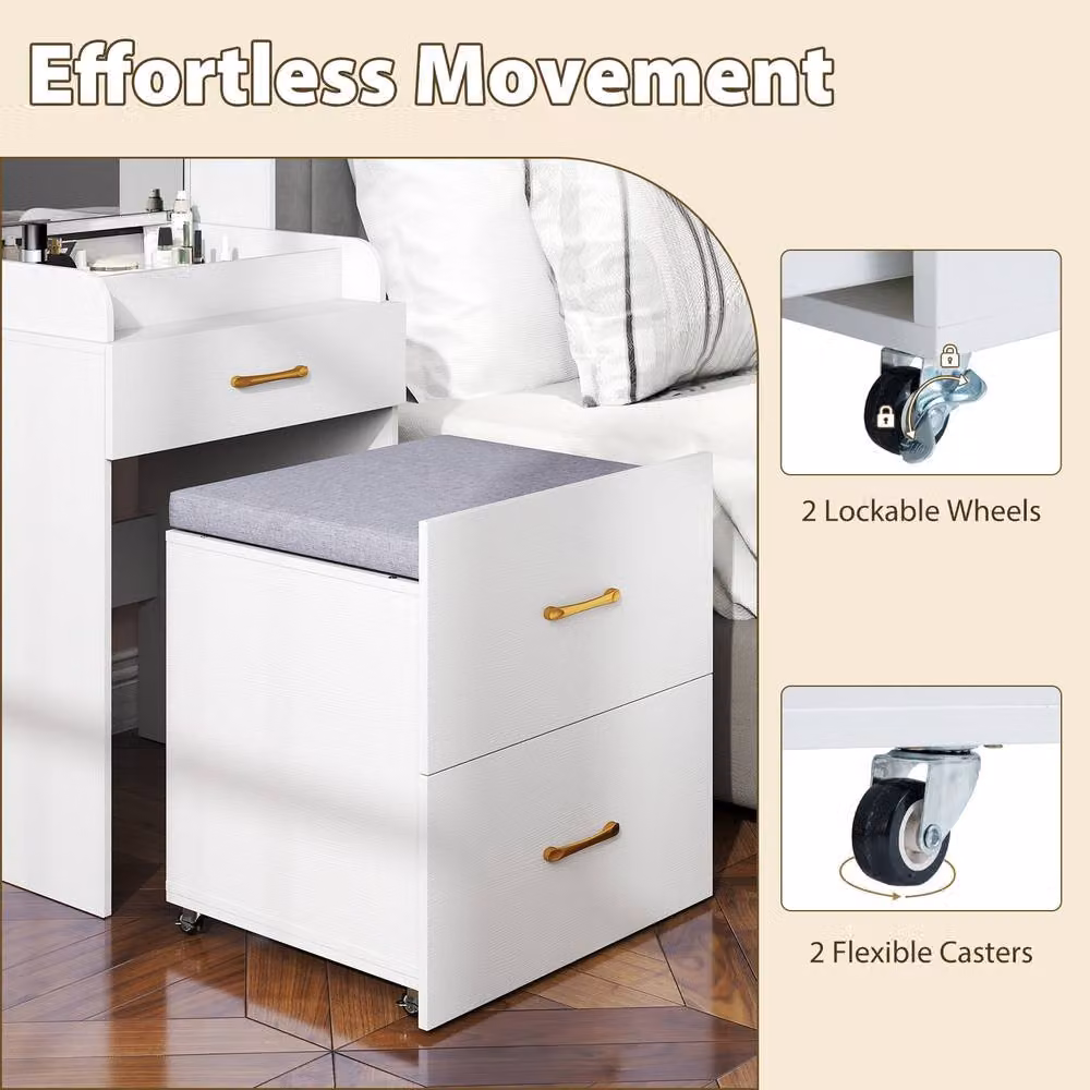 Costway White Vanity Desk with Flip-up Mirror and Movable Storage Stool – 6