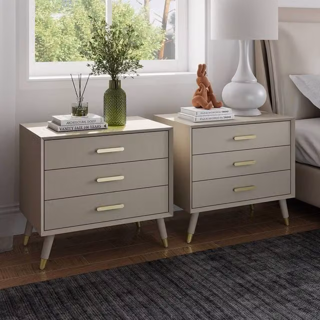 Melody Maison Oslo Taupe Pair of Large 3 Drawer Bedside Tables