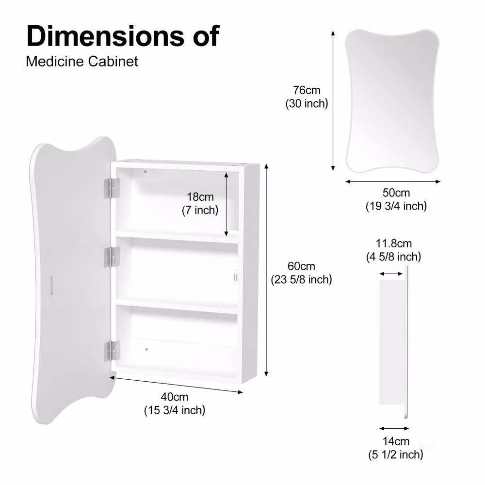KEEPREAPER Modern Glossy White Wall Mounted Bathroom Cabinet with Mirror and Two Internal Shelves – 2