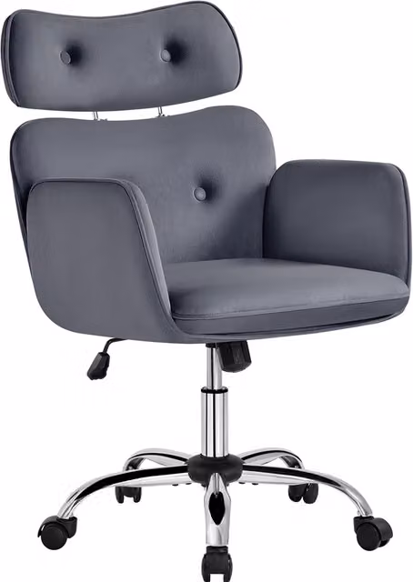 Yaheetech Modern Grey Velvet Swivel Task Chair with Armrests and Castors