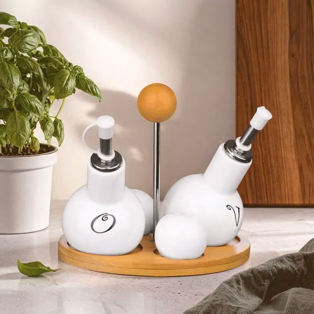Orsina 4-Piece Ceramic Round Condiment Set in White