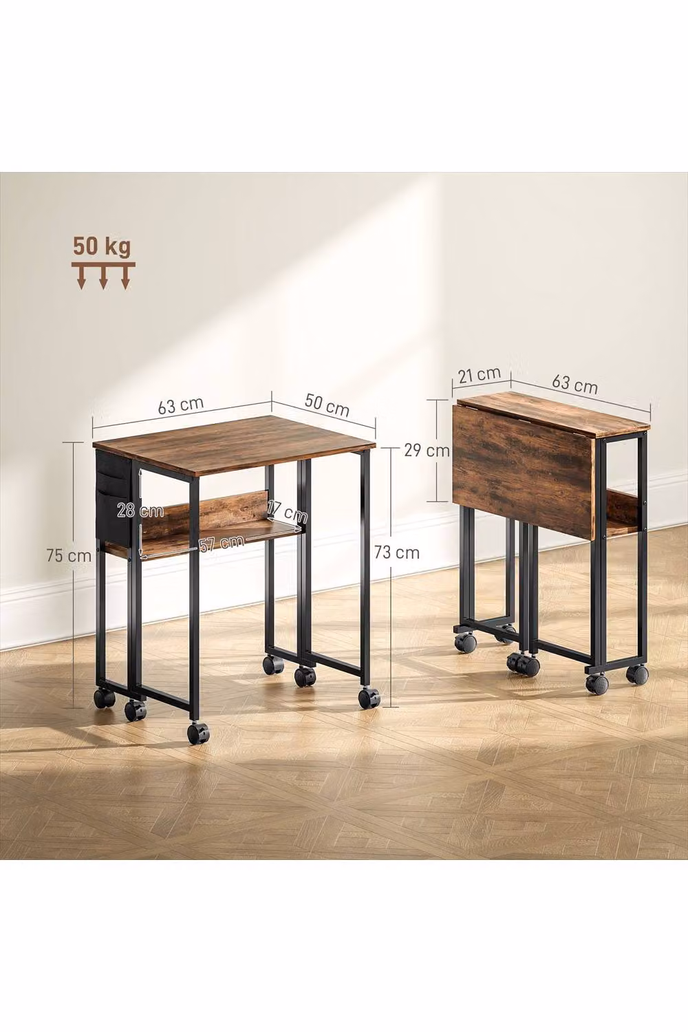 ERGOVEXA Drop Leaf Writing Work Desk in Brown – 2