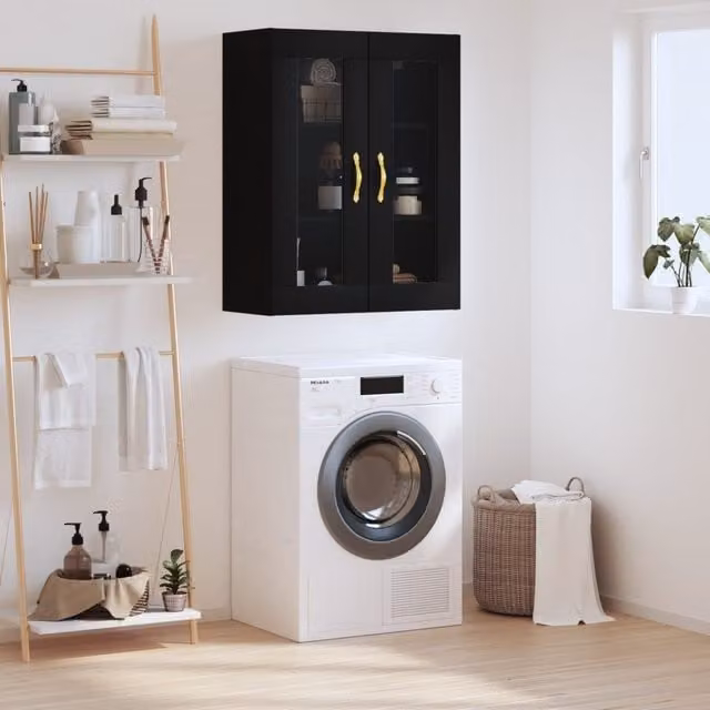 Berkfield Home Wall Mounted Cabinet in Black with Glass Doors, W/D/H: 69.5 x 34 x 90 cm – 1
