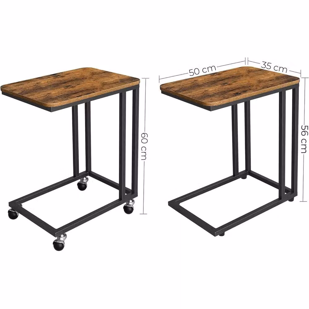 FORGEVIO Industrial Wheeled Side Coffee End Table with Matt Metal Frame in Black and Brown – 3
