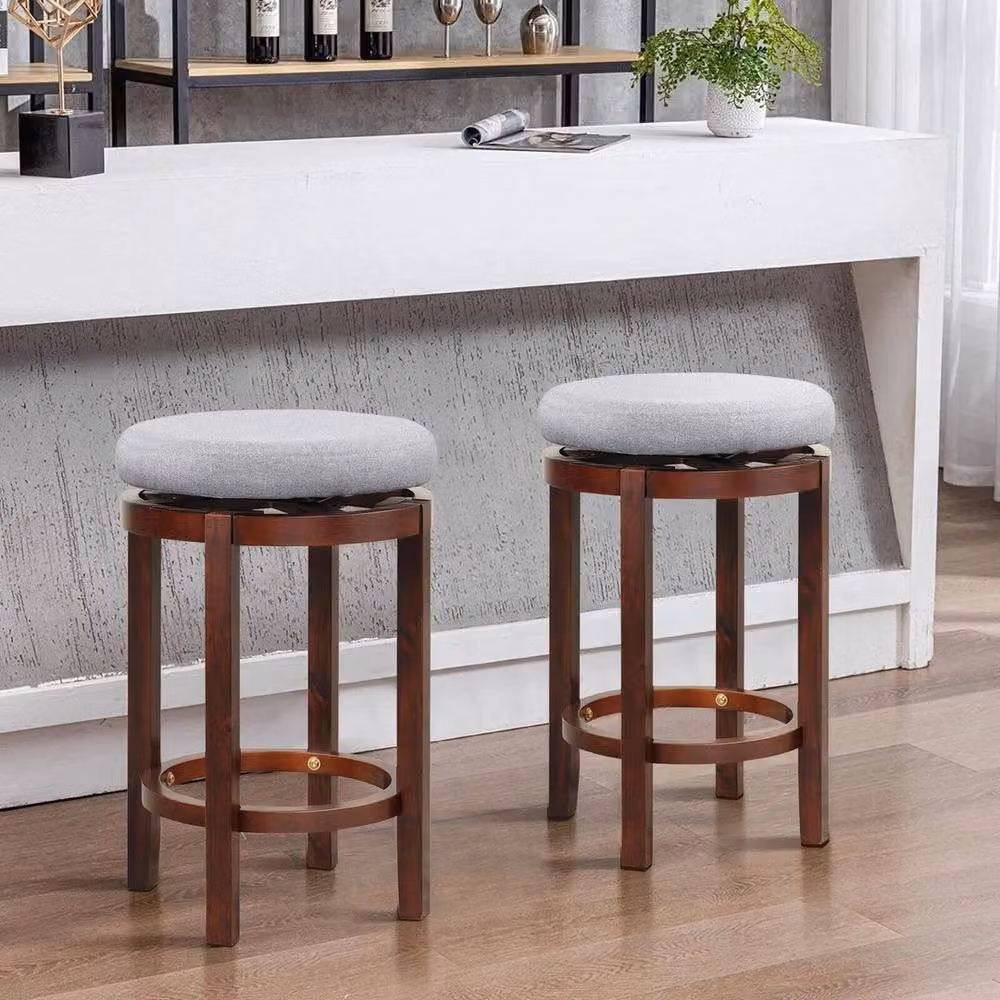 KORVIXA Modern Grey Fabric and Rubberwood Counter Height Swivel Chair for Kitchen Islands – 4