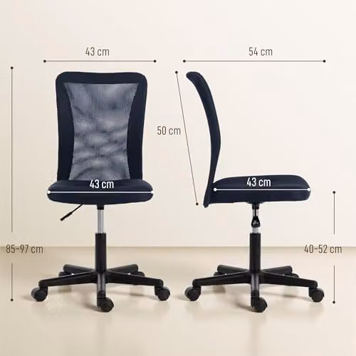 Vinsetto Ergonomic Armless Swivel Office Chair in Grey Fabric – 3
