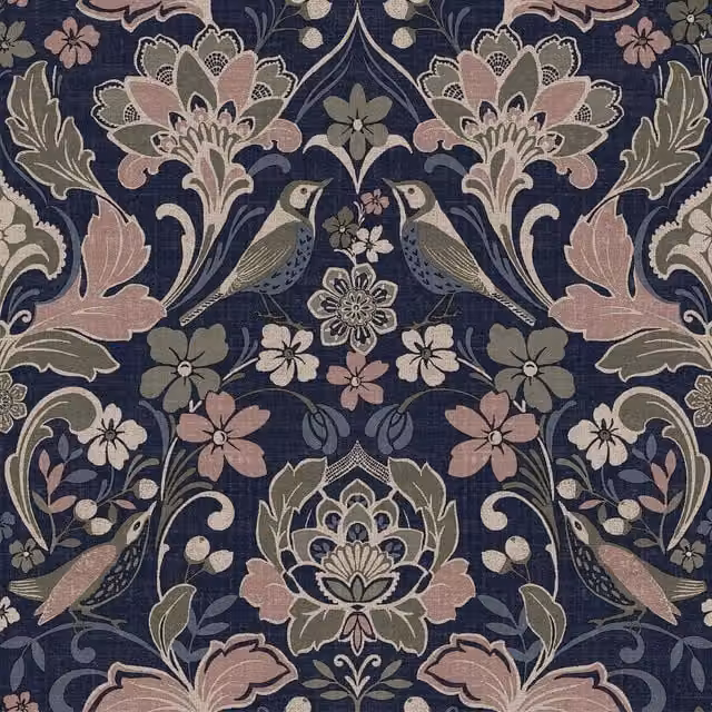 World of Wallpaper Folk Floral Textured Wallpaper in Navy Blue – 1