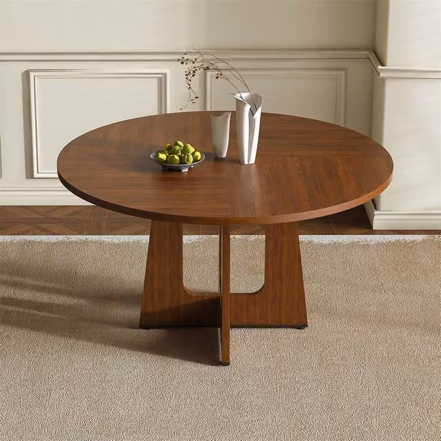 Direct Wicker Round Farmhouse Dining Table in Brown MDF with Walnut Finish – 1
