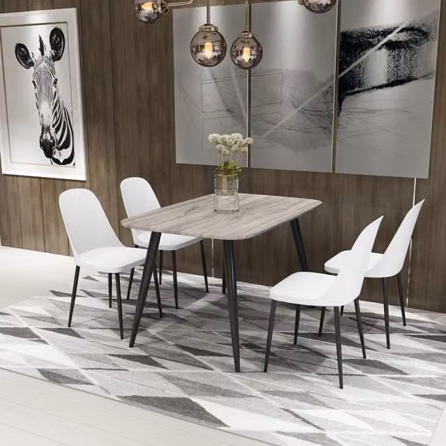 Core Products Ltd Aspen Rectangular Grey Oak Effect Dining Table and 4 Duo Plastic Chairs Set - White, W: 120 cm, D: 80 cm, H: 75 cm