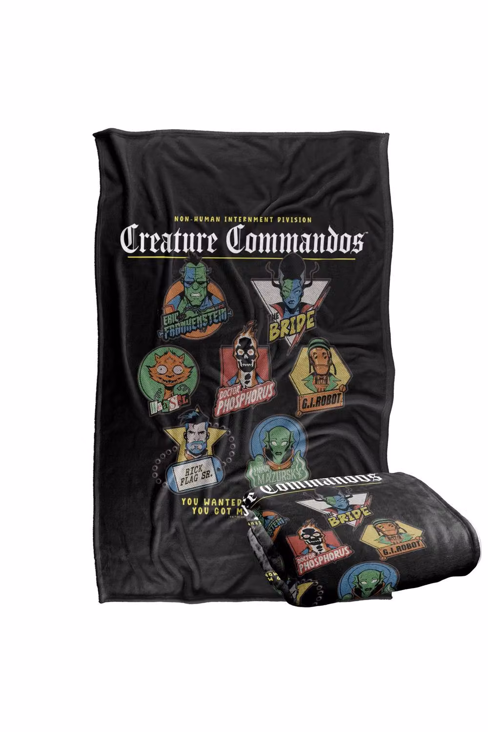 Warner Bros. Creature Commandos Badges Super Soft Polyester Throw Blanket in Multicolour and Black, Large – 2