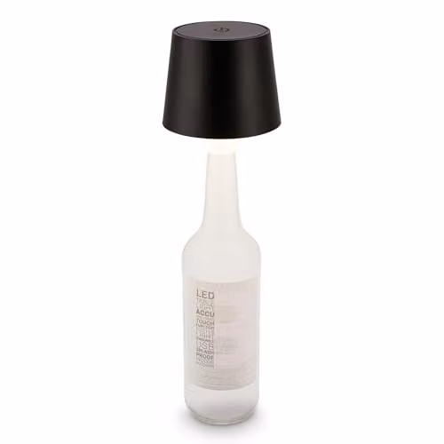 Briloner Black Rechargeable LED Bottle Lamp with Touch Dimming, Warm White Light, W/D/H: 10.5 x 10.5 x 11.5 cm