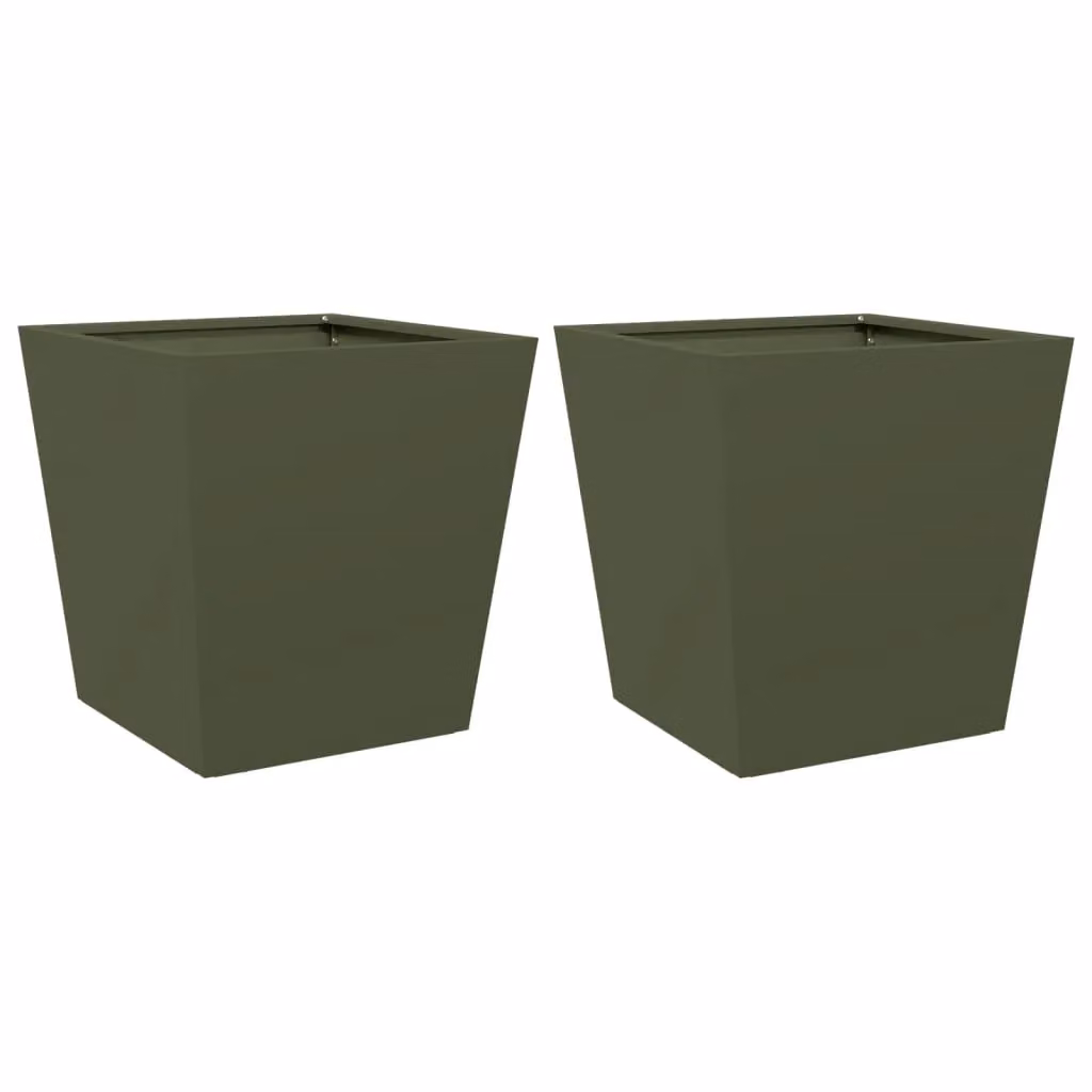 Berkfield Home Garden Steel Planter Tubs, Green, 2 Pack, W/D/H: 40 x 40 x 40 cm – 2