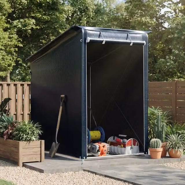 Breeins Pent Outdoor Garden Storage Shelter with Roll-Up Zip Door and Window, Dark Grey, W/D/H: 121.92 x 121.92 x 183 cm