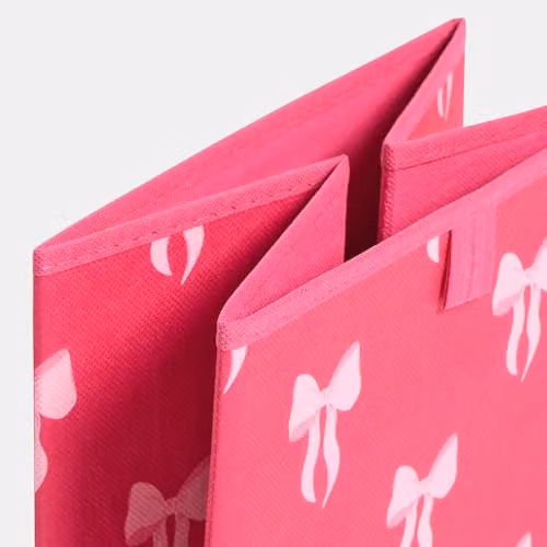 OHS Set of 2 Bow Print Fabric Storage Cubes in Pink, W/D/H: 27.0 x 27.0 x 27.0 cm – 4