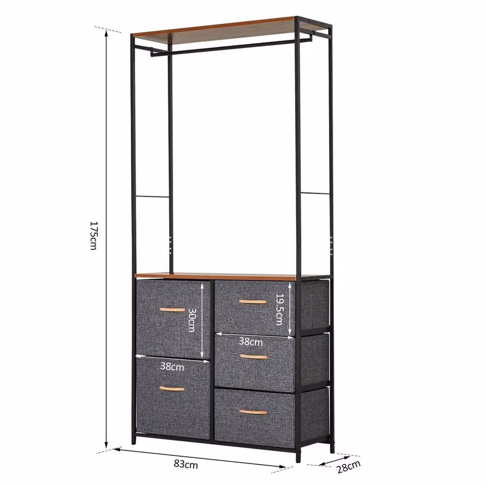 FORGEVIO Black Metal Freestanding Clothes Rail with Continuous Linear Rail, H 175 cm x W 83 cm – 2