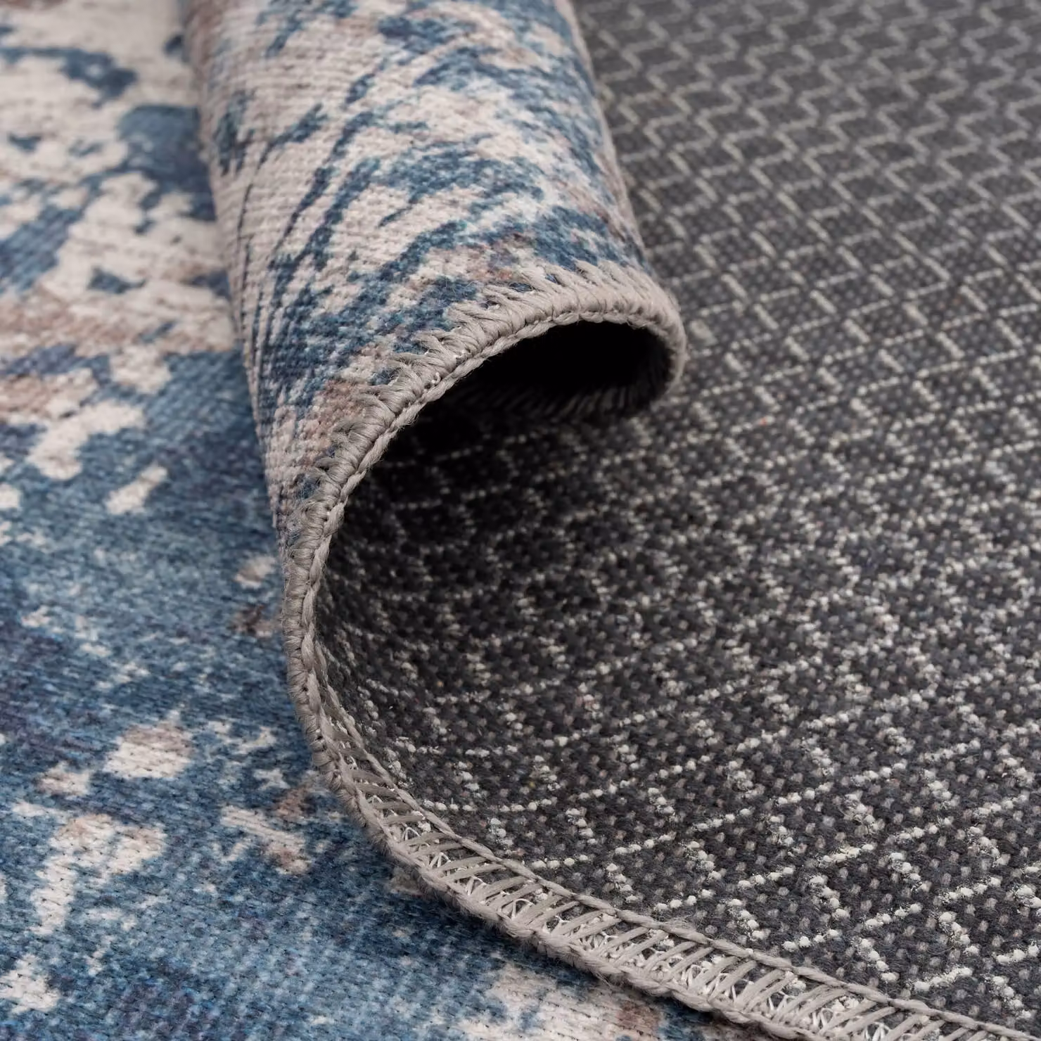Kukoon Beige and Blue Traditional Distressed Vintage Hallway Runner Rug, Non-Slip and Washable, W: 60 cm, L: 240 cm – 3