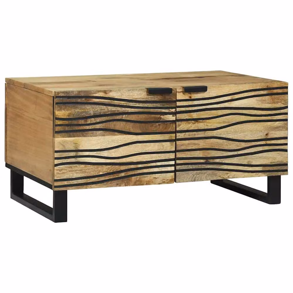 Berkfield Home Modern Geometric Coffee Table in Beige Solid Mango Wood W/D/H: 80 x 50 x 40 cm – 2