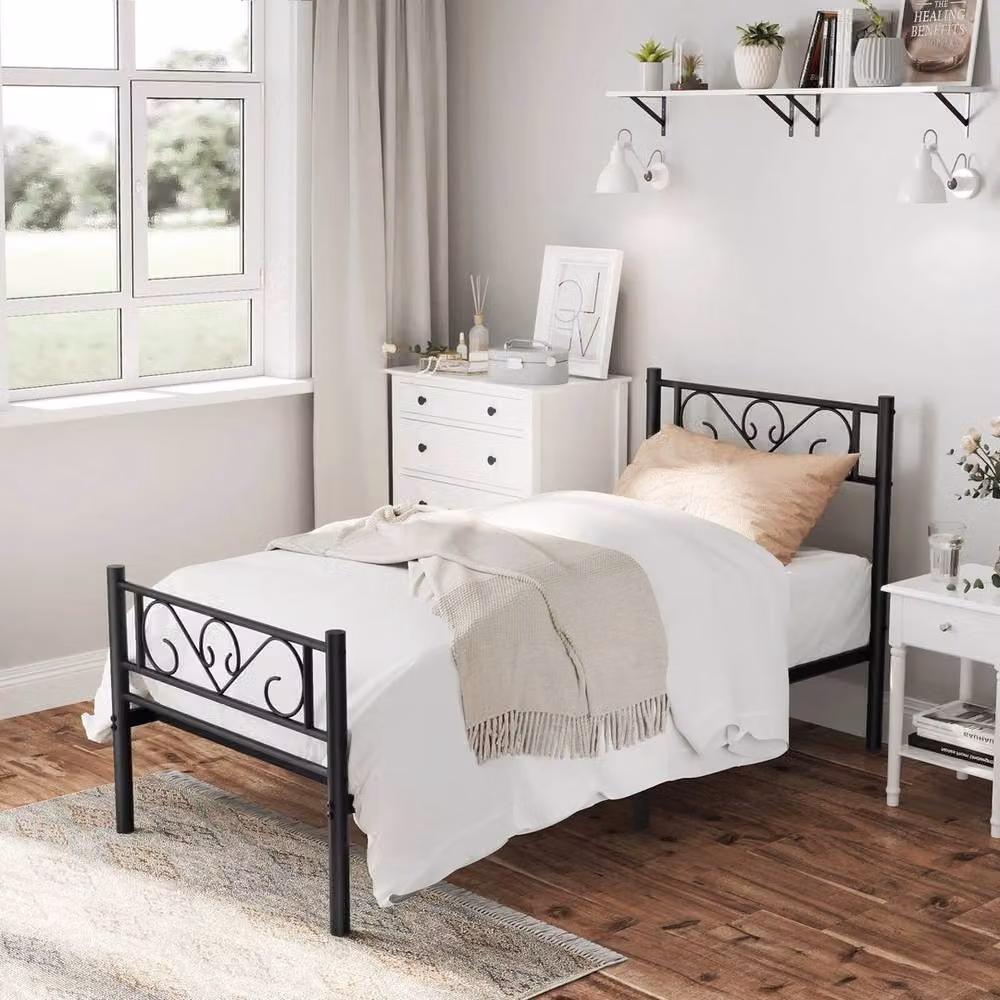 KORVIXA Metal Single Bed Frame in Black, W/D/H: 90 x 190 x 31.8 cm – 3