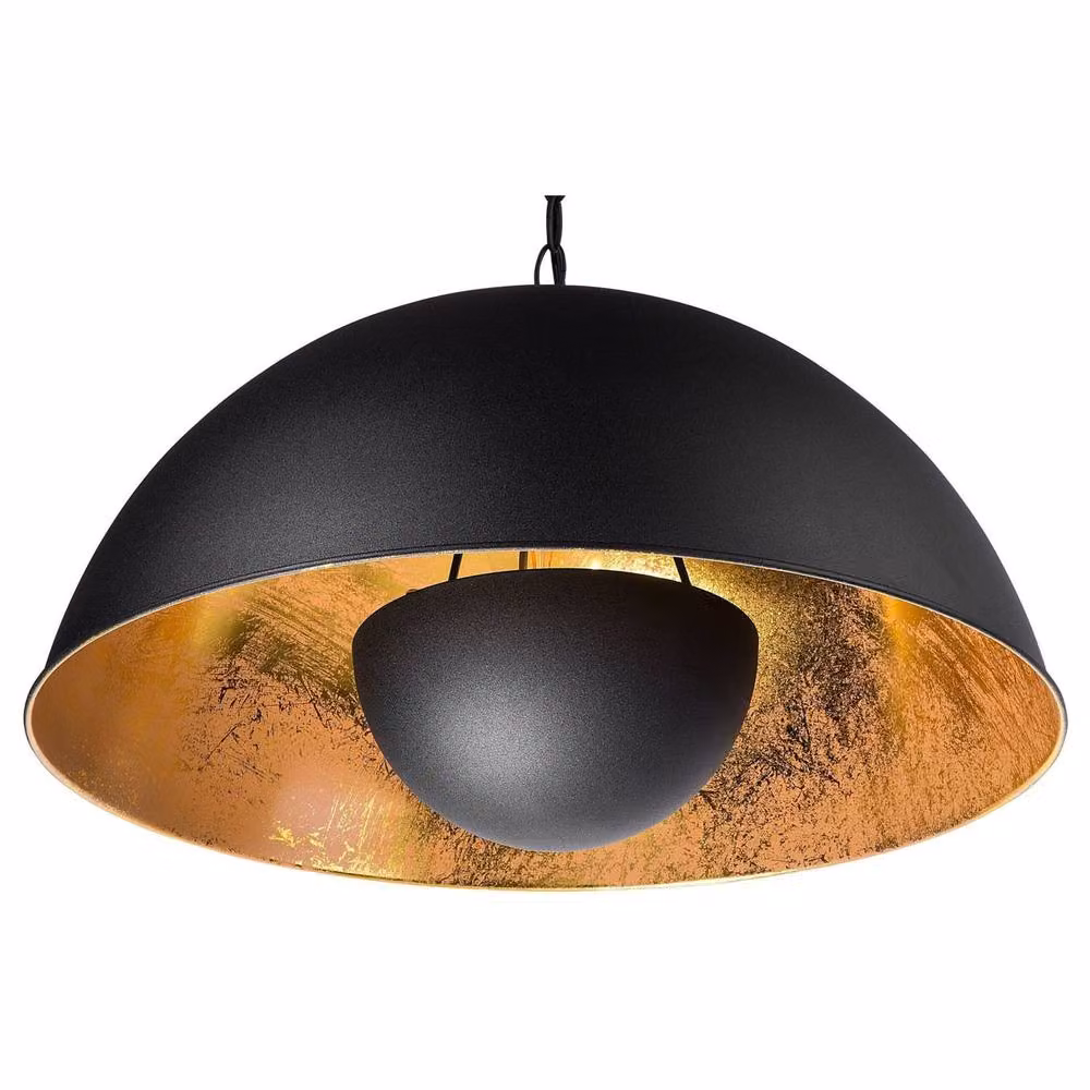 Wyld and Coco Matte Black Industrial Steel Dome Pendant Light, Height: 158 cm – 2