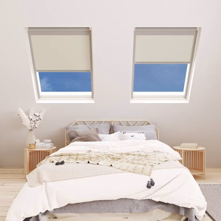 Bloc Blinds Thermal Insulating Blackout Blind for Velux Roof Windows in Cream and Silver
