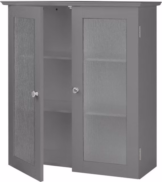 Teamson Home Connor Modern Wall Mounted Bathroom Cabinet with 2 Glass Doors and Internal Shelves, Grey – 1