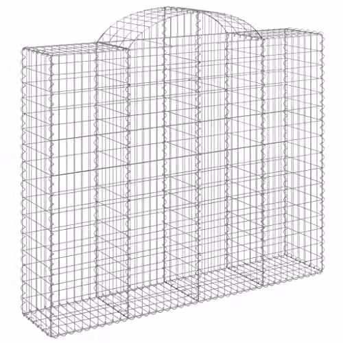 vidaXL Arched Gabion Baskets, 5 Pieces, Silver Galvanised Steel, W: 200 cm, D: 50 cm, H: 160/180 cm