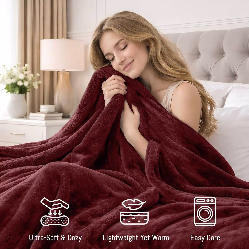 Grace Reversible Double Face Soft Flannel Fleece Throw Blanket in Red, W/D/H: 130 x 150 cm – 3