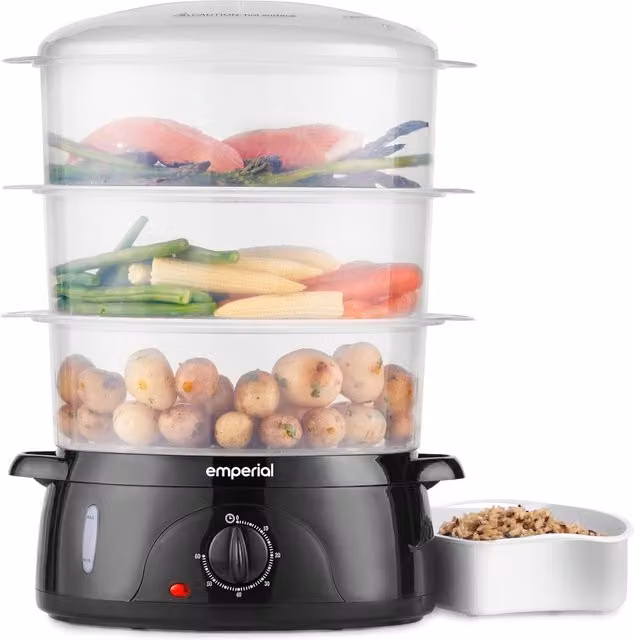 Emperial 3-Tier Electric Food Steamer with Timer and Rice Bowl, 9L, Black – 1