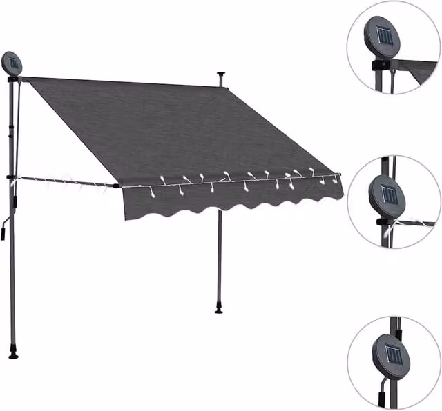 Berkfield Home Manual Retractable Awning with LED, Anthracite Grey, W/D/H: 150 x 120 x 120 cm – 1