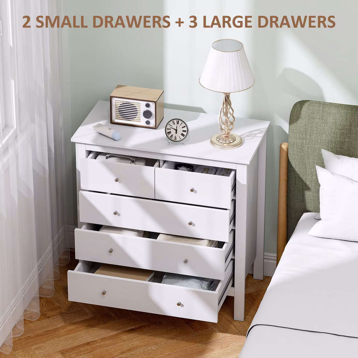 HOMCOM White Modern 5-Drawer Storage Cabinet with Metal Handles and Runners – 2