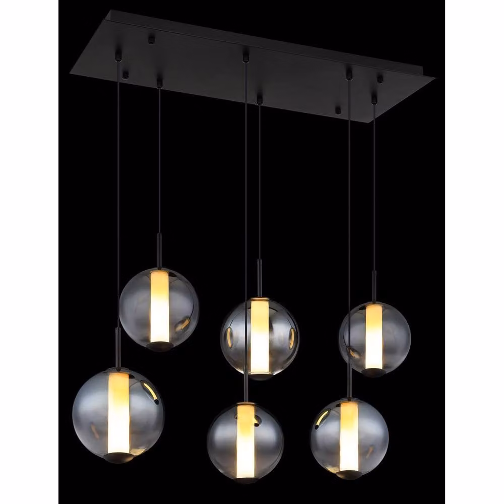 Netlighting Lacy Cluster Pendant Light in Matt Black with Smoke Glass Shades, 6x LED, 3000K Warm White – 3