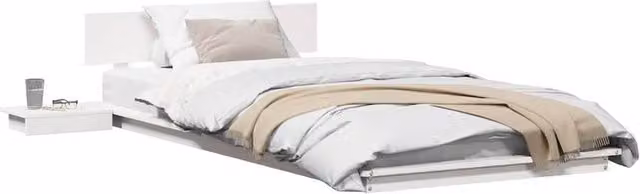 Berkfield Home White Solid Wood Floor Bed Frame with Bedside Tables, W/D/H: 90 x 190 cm