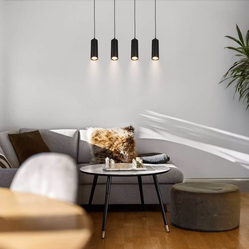Briloner Black Modern 4 Light Height Adjustable Pendant Light for GU10 Bulbs, W/D/H: 76 x 76 x 120 cm – 4
