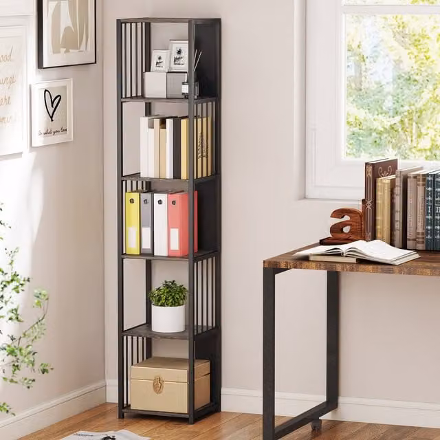 HOMCOM 5-Tier Freestanding Bookshelf and Display Storage Unit in Grey and Black