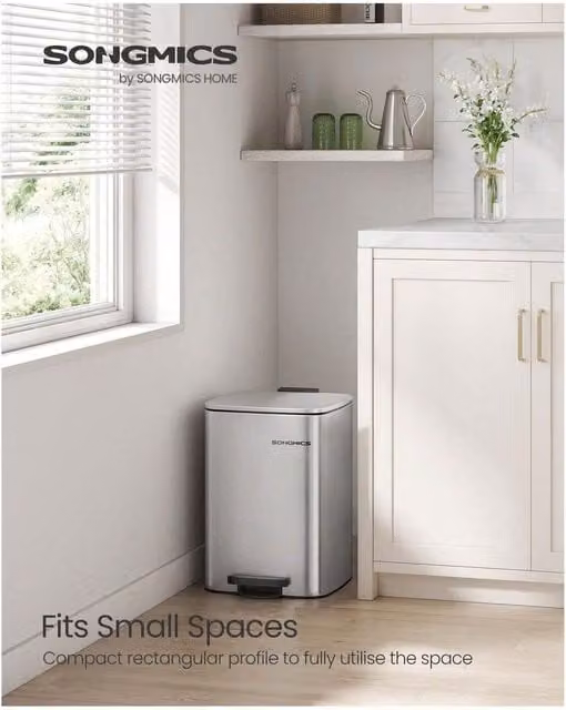 SONGMICS 20L Soft Close Pedal Bin in Silver