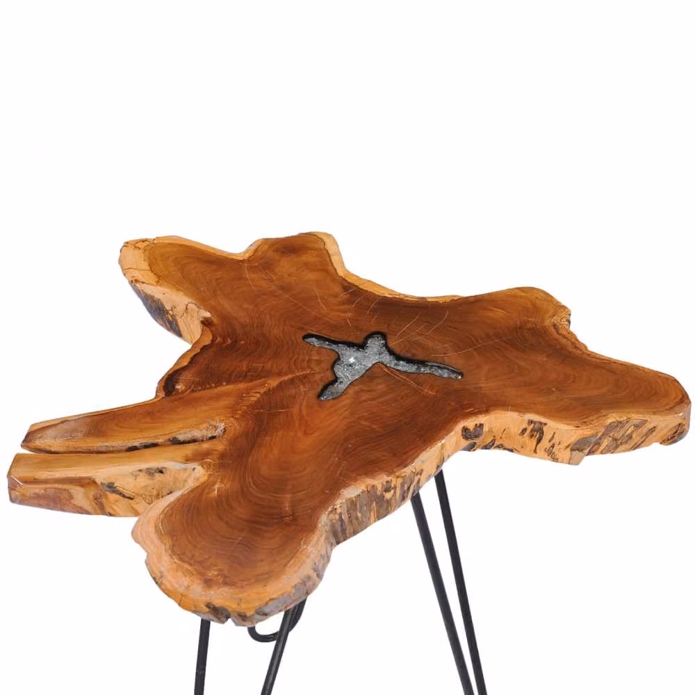 Berkfield Home Live Edge Coffee Table in Solid Teak Wood and Polyresin, W: 70 cm, D: 45 cm – 3
