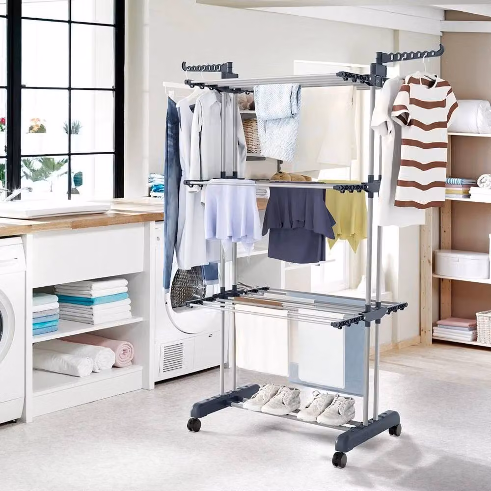Kelvenix Heavy Duty 4 Tier Foldable Clothes Airer in Grey – 4