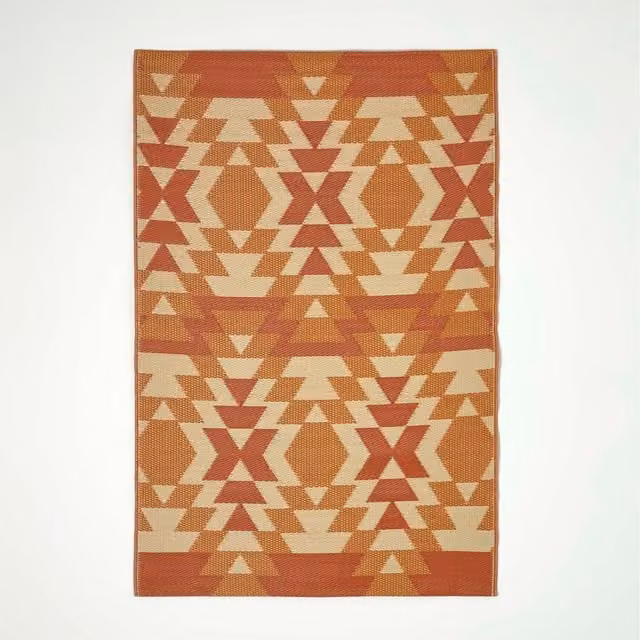Homescapes Anya Aztec Outdoor Rug, Orange and Red, W: 180 cm