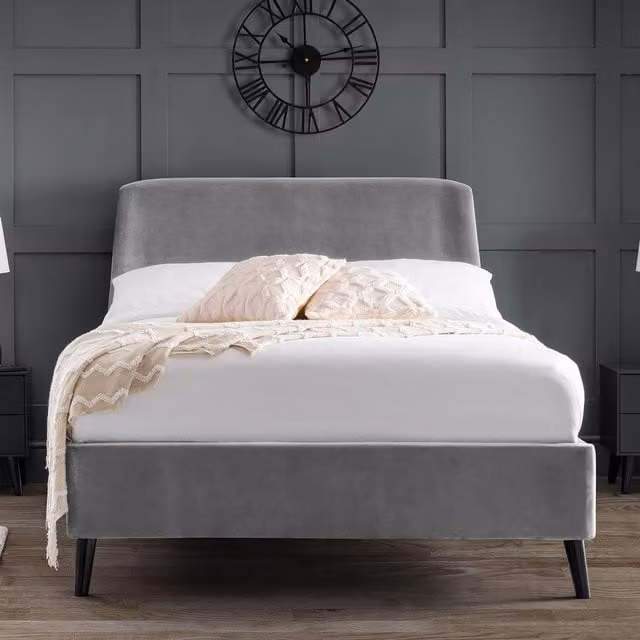 Julian Bowen Frida Modern Upholstered Velvet Bed with Lift Up Base in Grey, W/D/H: 160 x 180 x 219 cm – 1