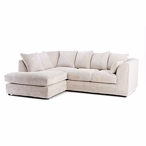 Luxor Cream Jumbo Cord Fabric Corner Sofa, Left Hand Facing, 3-4 Seater with Scatter Cushions