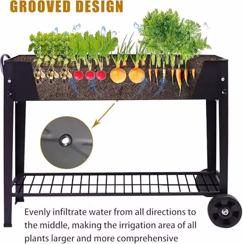 Huhote Metal Raised Garden Bed with Legs and Storage Shelf in Black, W/D/H: 101 x 28 x 80 cm – 3