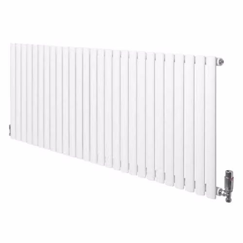 Monster Shop Oval Single Column Radiator in White Carbon Steel with Chrome Thermostatic Radiator Valve Set, H x W: 162 x 60 cm
